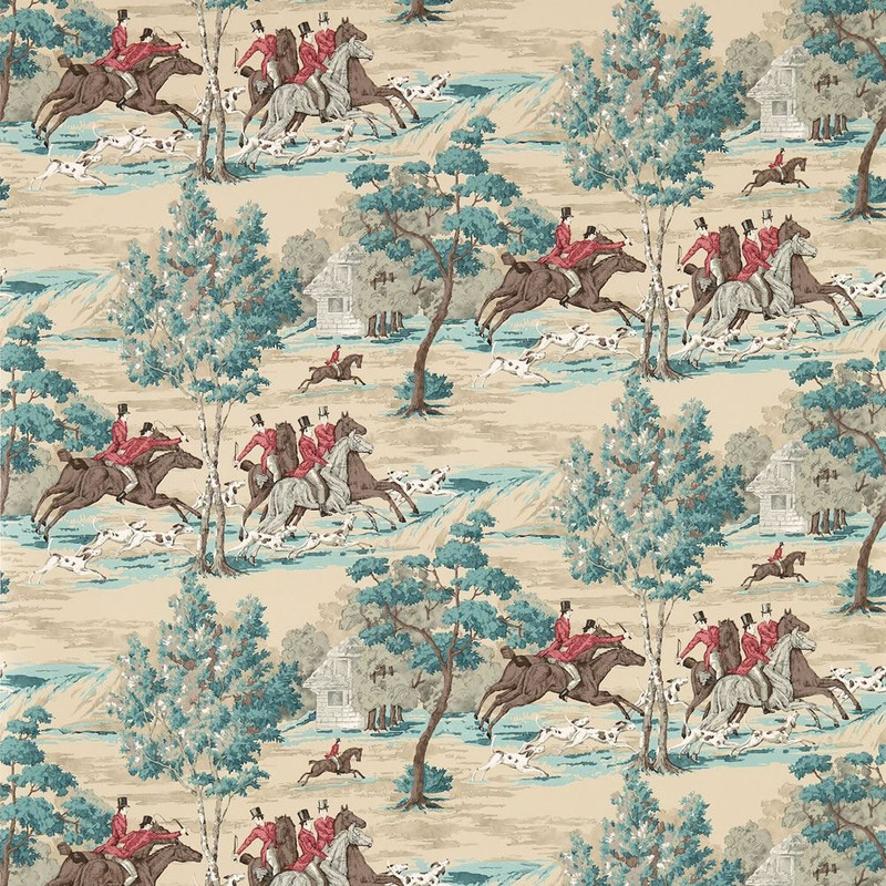 Sanderson Tally Ho Wallpaper - 214597 - Teal / Ruby
