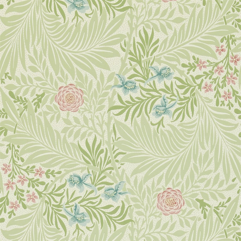 Morris & Co Larkspur Wallpaper 212558 Green / Coral