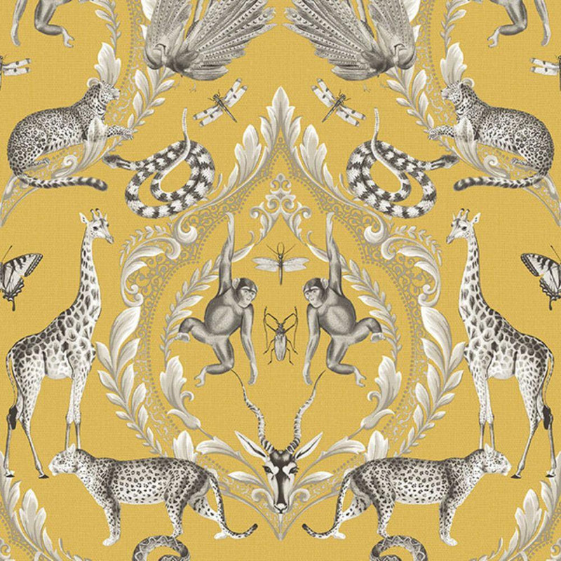 Galerie Animal Damask Wallpaper - G78315 - Mustard