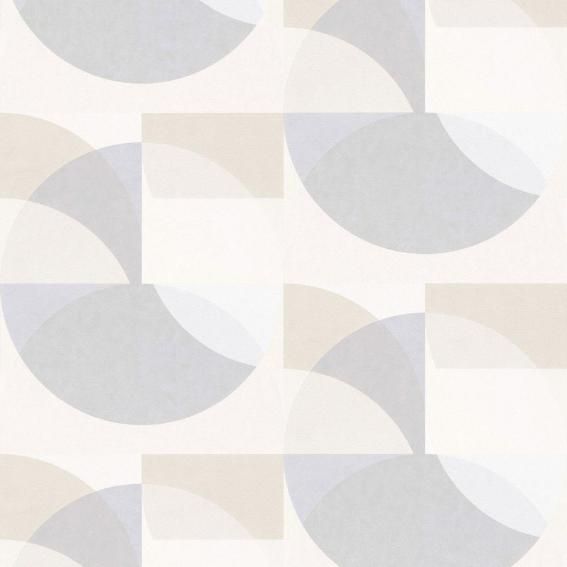 ELLE Decoration Geometric Circle Graphic Wallpaper - 10150-31 - Light Grey / Beige
