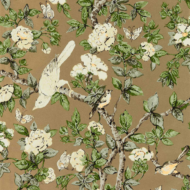 Sanderson Caverley Wallpaper - 217036 - Gold Metallic / Gardenia Green