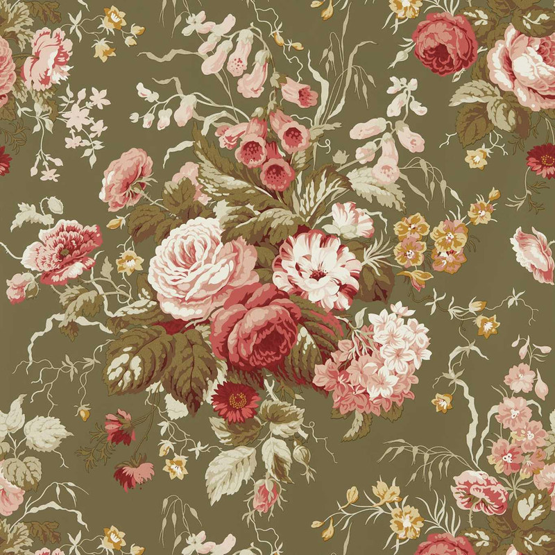 Sanderson Stapleton Park Wallpaper - 217046 - Olive / Bengal Red