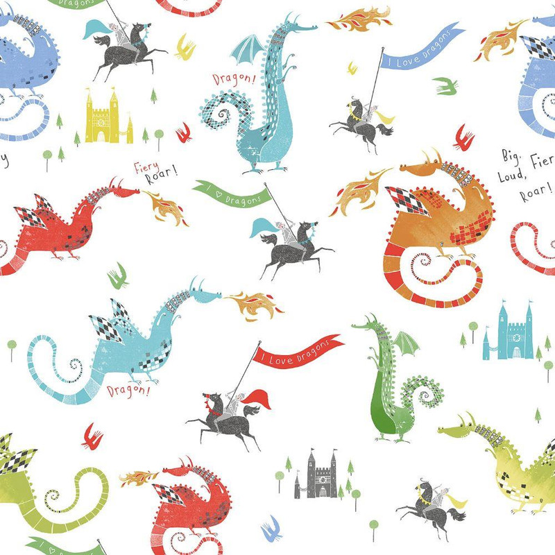 Galerie Tiny Tots 2 Dragons Wallpaper - G78368 - Bright Colours