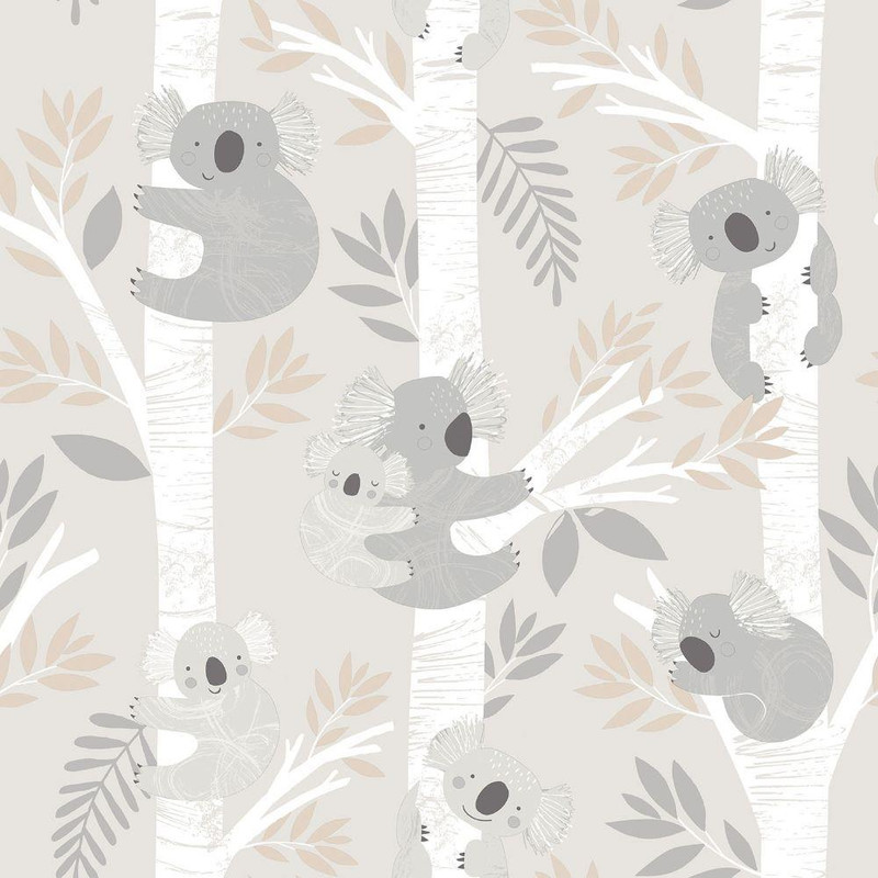 Galerie Tiny Tots 2 Koalas Wallpaper - G78385 - Greige / Tan / Glitter