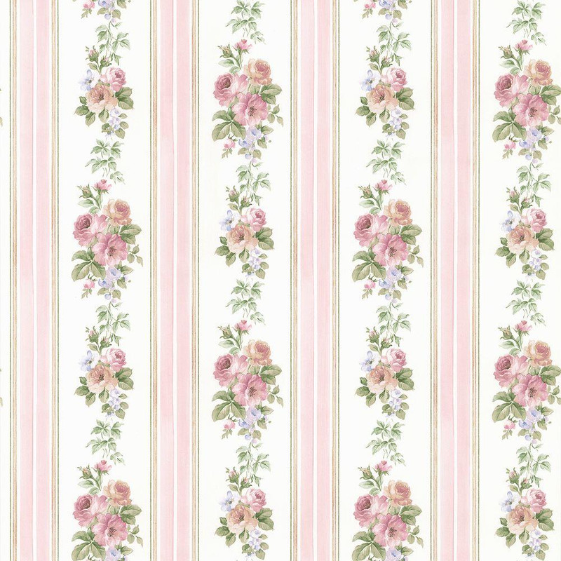 Galerie Rose Garden Floral Stripe Wallpaper - CN24639 - Pink