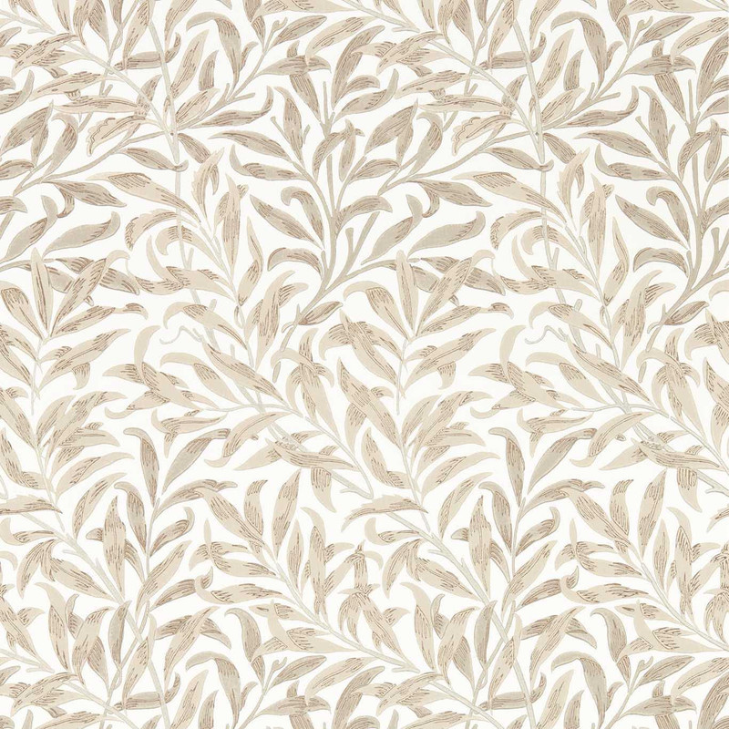 Morris & Co Willow Boughs Linen wallpaper showing flowing willow branches and delicate leaf pattern in soft neutral tones
