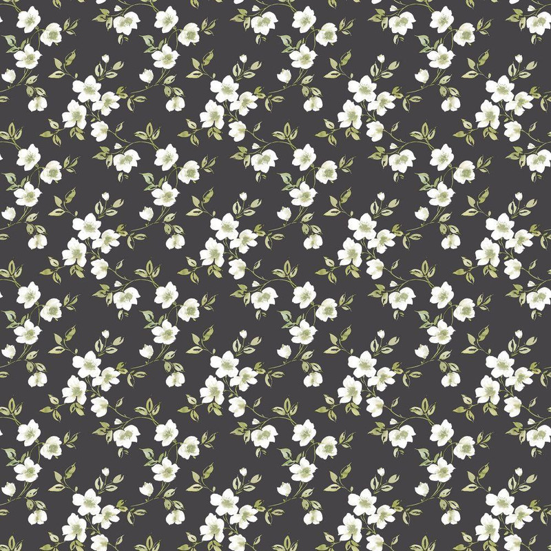 Galerie Secret Garden Anenome Mini Wallpaper - G78480 - Black / Green / Taupe