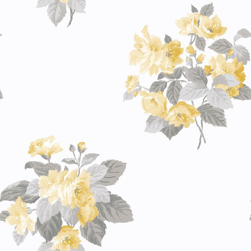 Galerie Secret Garden Classic Bouquet Wallpaper - G78502 - Yellow / Grey / White