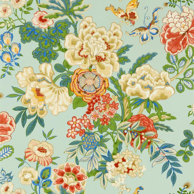 Sanderson Emperor Peony Wallpaper - 217122 - Jade / Apricot