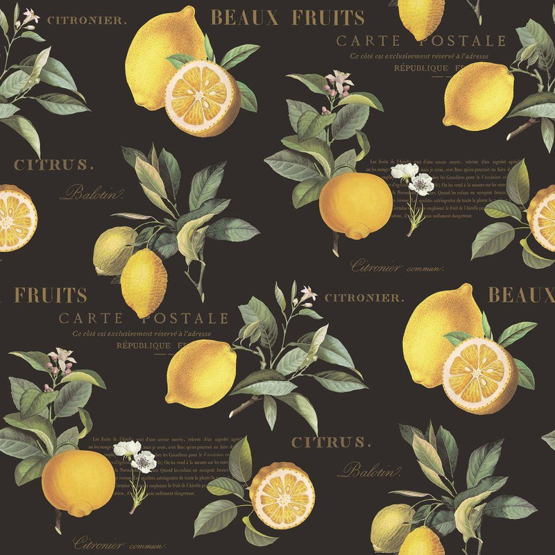 Galerie Just Kitchens Citron Botanical Wallpaper - G45411 - Black / Yellow