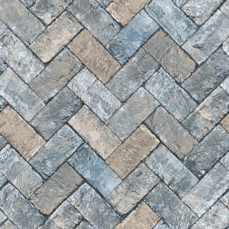 Galerie Just Kitchens Herringbone Brick Wallpaper - G45425 - Blues / Taupe