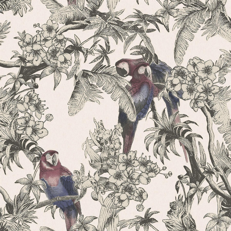 Ted Baker Macaw Wallpaper - ED13087 - Pink / Red / Blue / Black