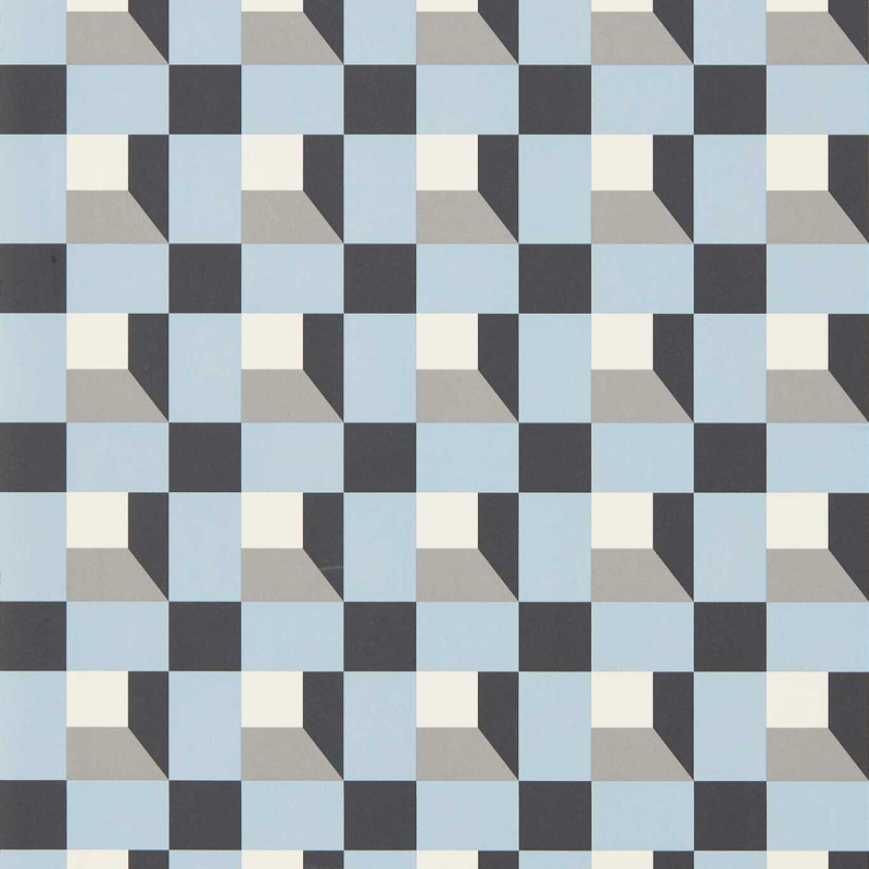 Harlequin Blocks Wallpaper - 112944 - Cornflower / Black Earth / Sketched
