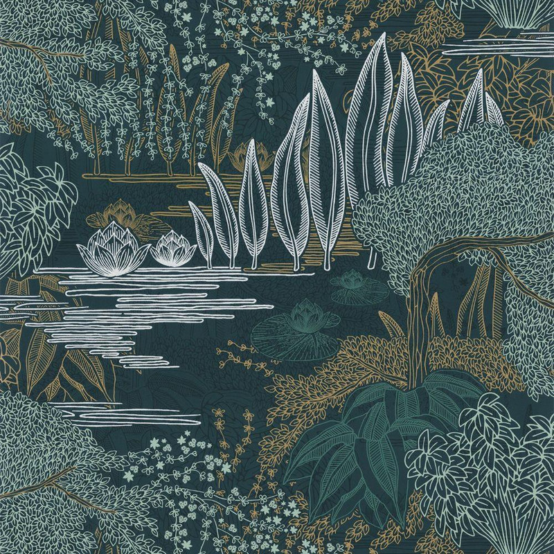 Casamance Jasmin Wallpaper - 75680304 - Petrole / Celadon