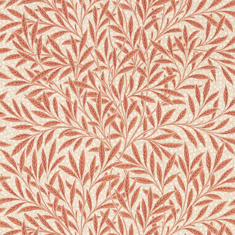 Morris & Co Emery's Willow Wallpaper 217186 Chrysanthemum Pink showing flowing willow branches and leaves in a decorative William Morris botanical pattern