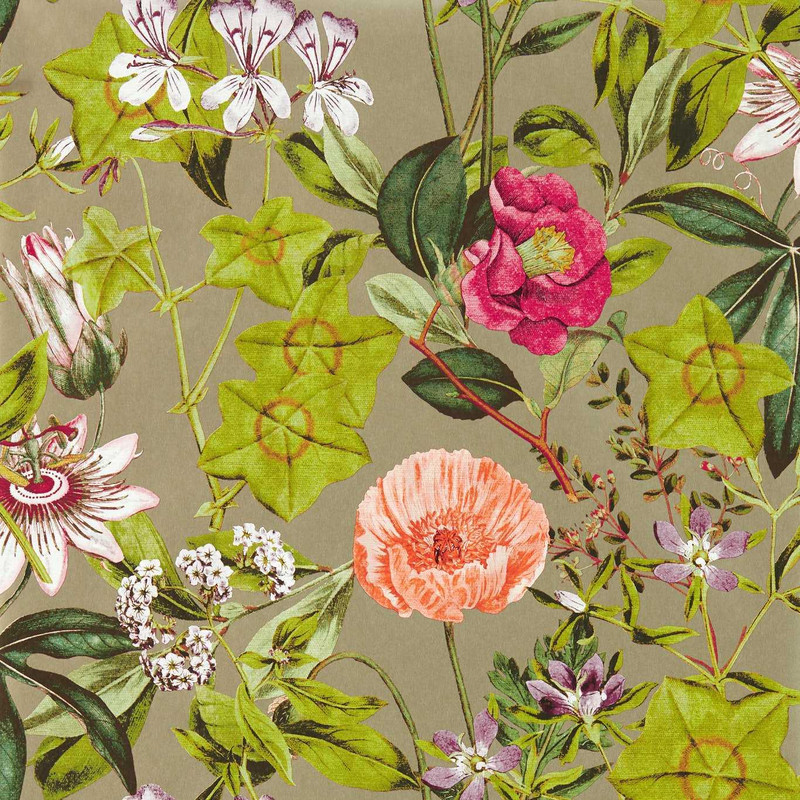 Clarke & Clarke Passiflora Wallpaper - W0143/03 - Mulberry / Gilver