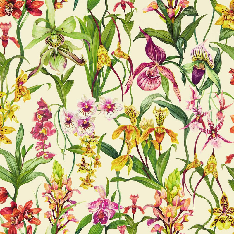 Harlequin Kalina Wallpaper - 113009 - Parchment / Forest / Azalea