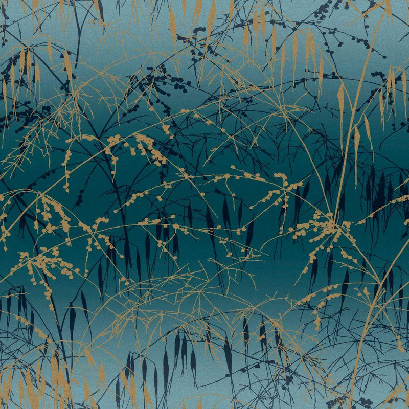 Clarissa Hulse Meadow Grass Wallpaper - 120391 - Teal / Soft Gold