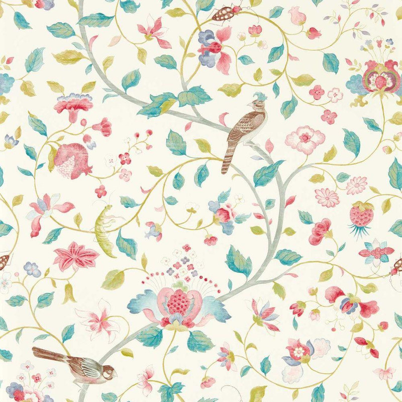 Sanderson Aril's Garden Wallpaper - 217236 - Blue Clay / Pink