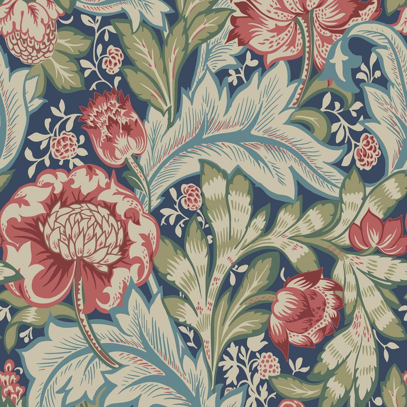 Galerie Acanthus Garden Wallpaper - ET12302 - Deep Blue / Red / Green