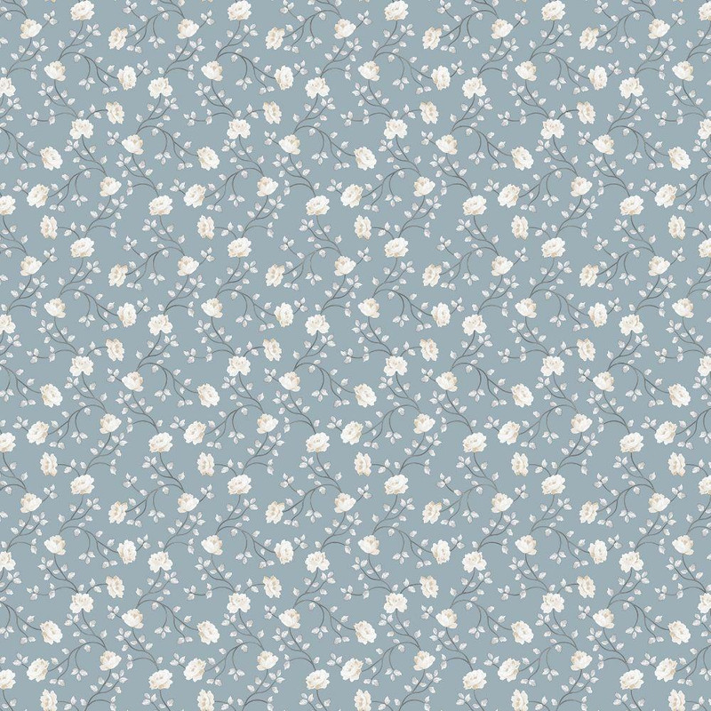 Galerie Petit Flowers Wallpaper - 1905-1 - Cream / Blue / Charcoal