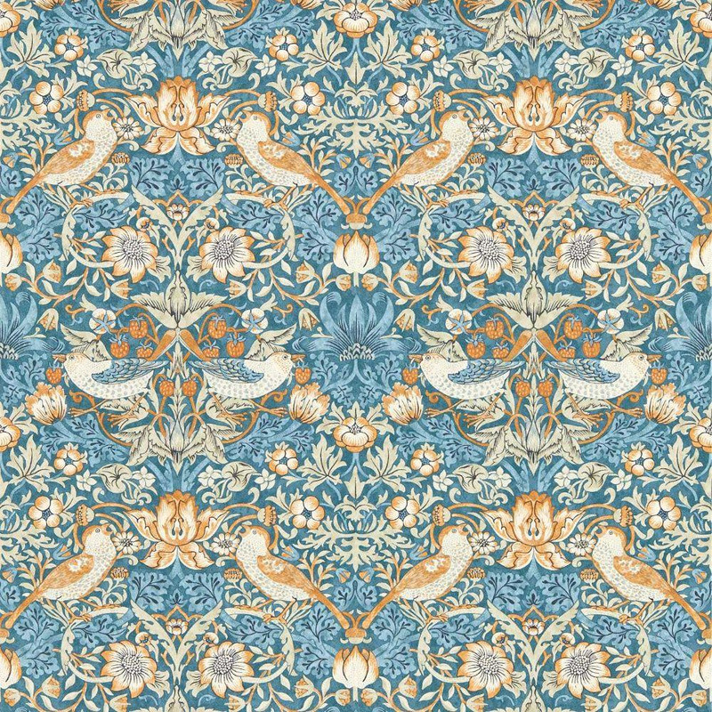 Strawberry Thief Wallpaper - W0171/02 - Denim / Spice