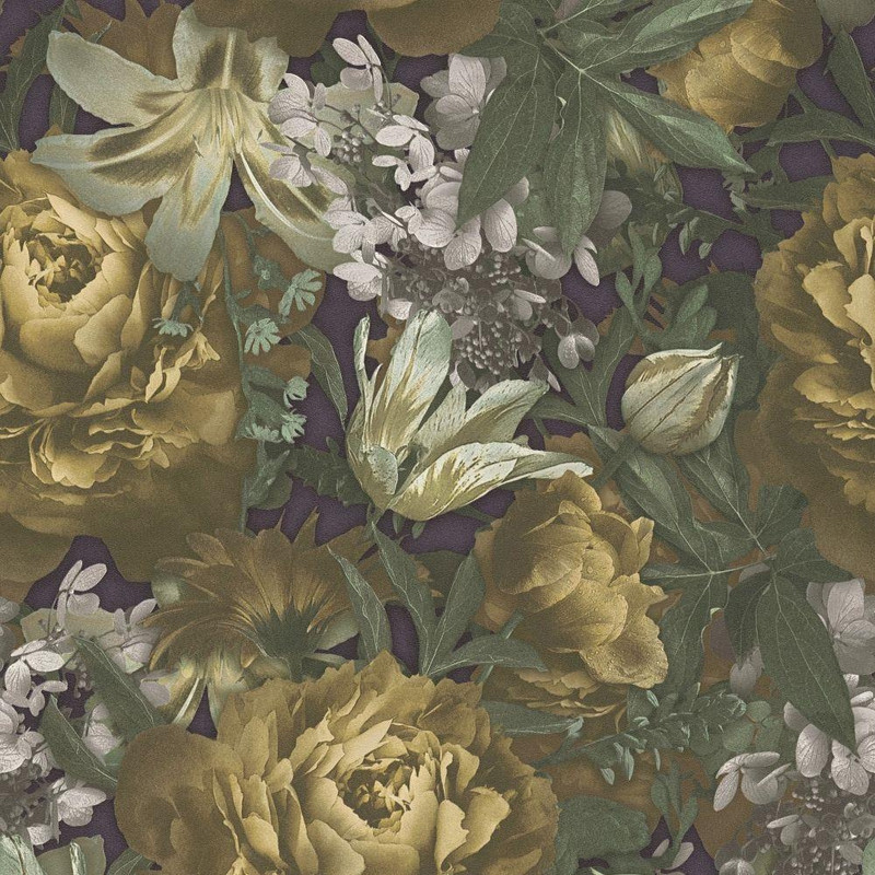 Galerie Antique Floral Motif Wallpaper - BW51001 - Yellow / Cream / Green