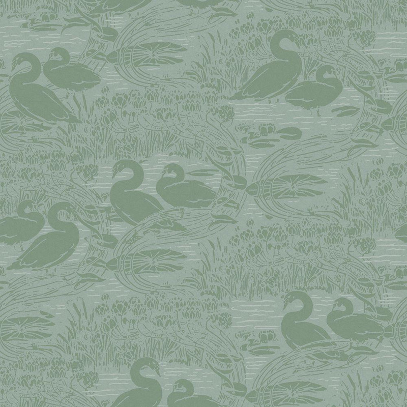 Laura Ashley Swans Wallpaper - 118472 - Jade Green