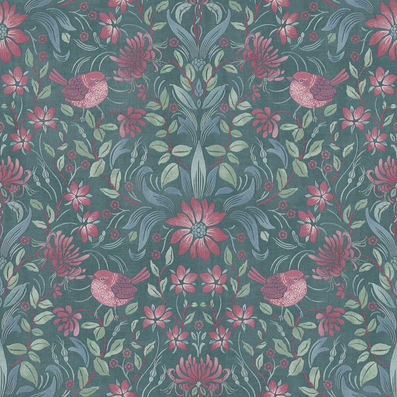 Galerie Floral Bird Motif Wallpaper - MC61011 - Blue / Green / Pink