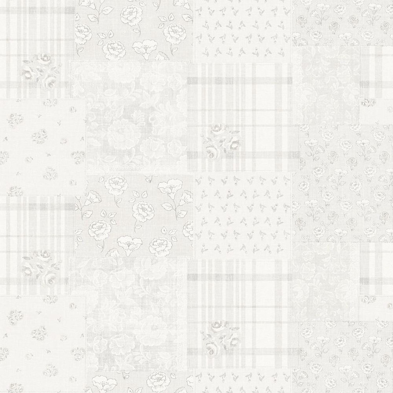 Galerie Patchwork Vintage Floral Motif Wallpaper - MC61041 - Cream / Grey / White