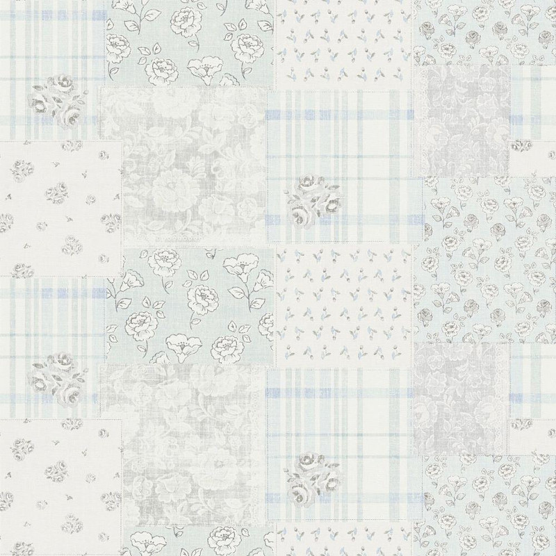 Galerie Patchwork Vintage Floral Motif Wallpaper - MC61044 - Blue / Grey / White