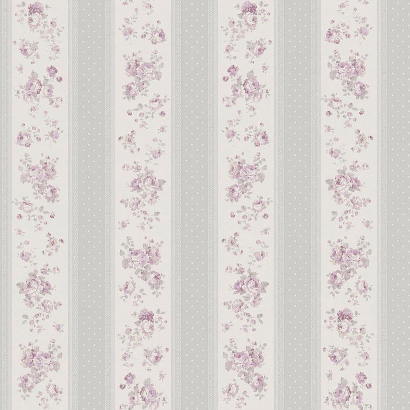 Galerie Vintage Rose Stripe Motif Wallpaper - MC61049 - Grey / Pink / White