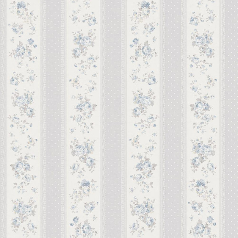Galerie Vintage Rose Stripe Motif Wallpaper - MC61055 - Blue / Grey / White