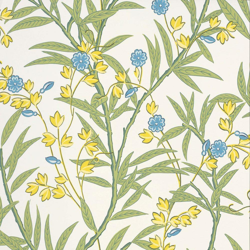 Bamboo Floral Wallpaper - 0267BABLUEV - Blue Verditer