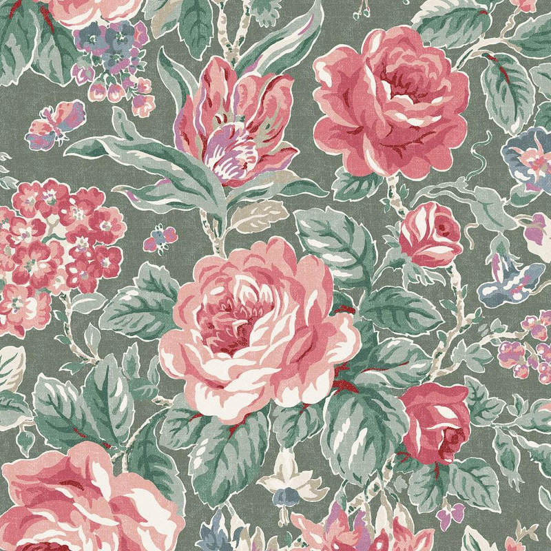 Laura Ashley Wild Roses Wallpaper - 122754 - Fern Green