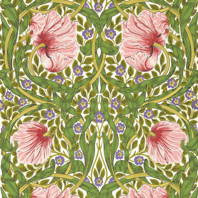 Morris & Co Pimpernel Wallpaper - 217333 - Sap Green / Strawberry