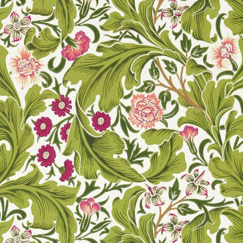 Morris & Co Leicester Wallpaper - 217334 - Sour Green / Plum