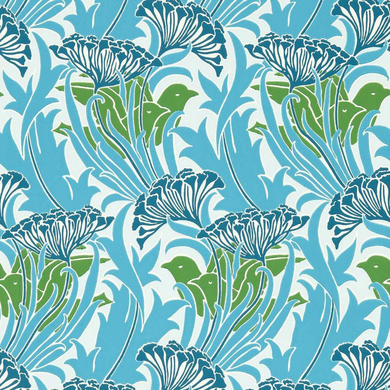 Morris & Co Laceflower Wallpaper - 217355 - Garden Green / Lagoon