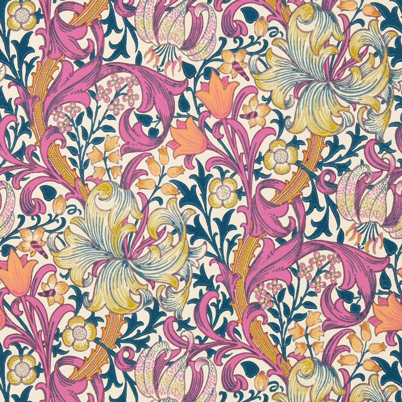 Morris & Co Golden Lily Wallpaper - 510006 - Pink Fizz