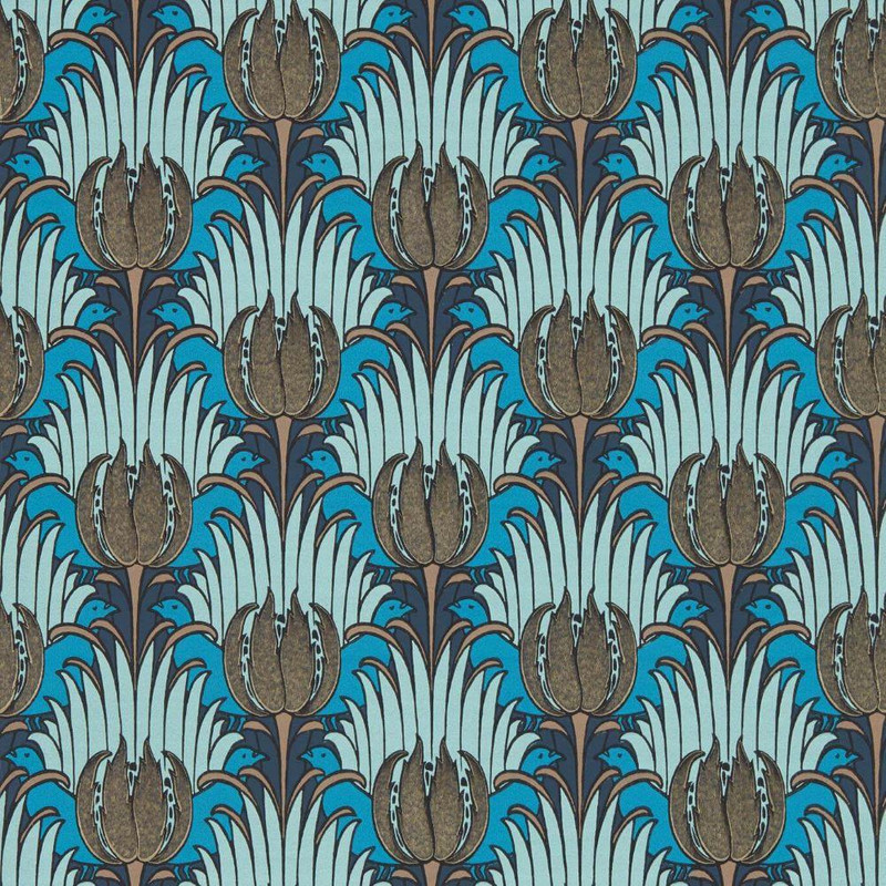 Morris & Co Tulip & Bird Wallpaper - 510017 - Opal / Seafoam