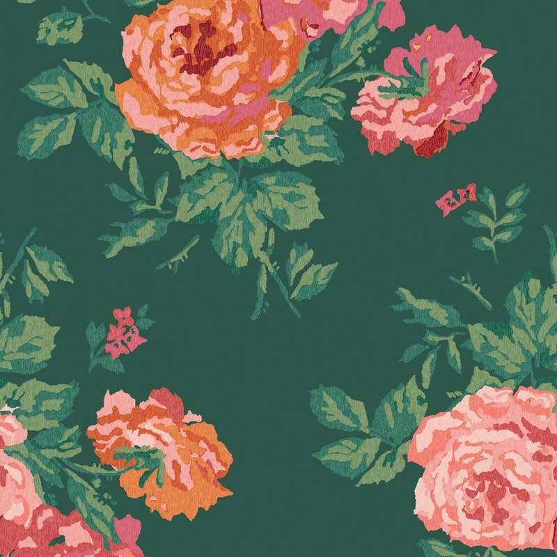 Cath Kidston Archive Rose Wallpaper - 125496 - Green