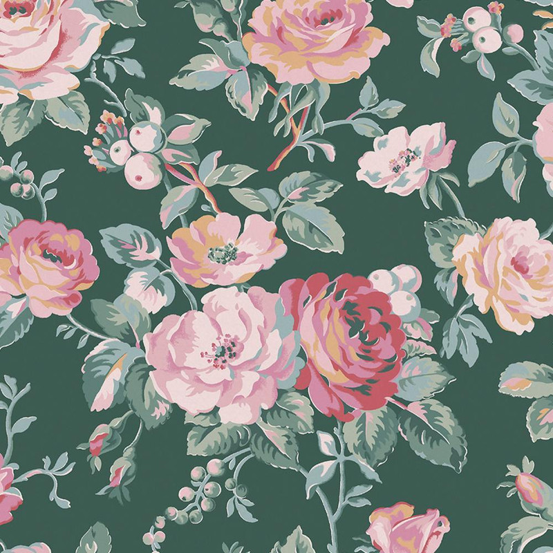 Cath Kidston Garden Rose Wallpaper - 125502 - Green