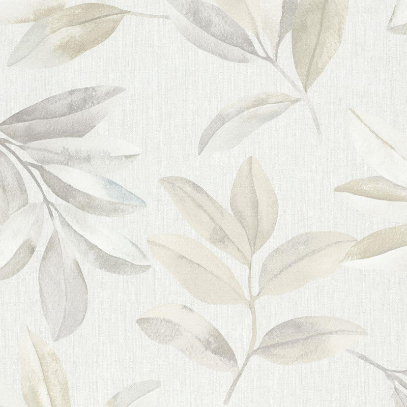 Galerie Twig Leaf Wallpaper - 34707 - White / Grey / Gold