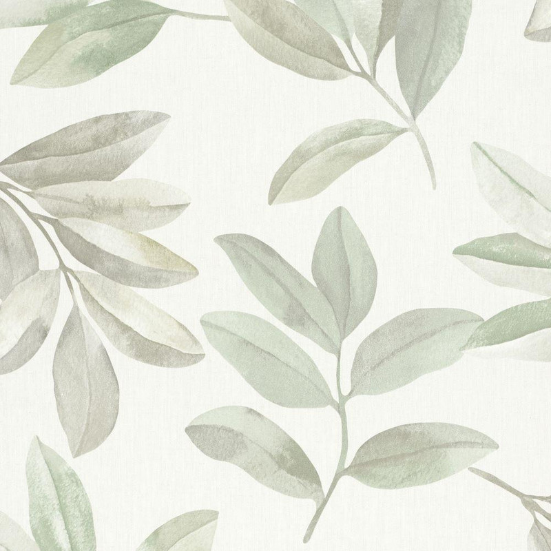 Galerie Twig Leaf Wallpaper - 34708 - White / Green