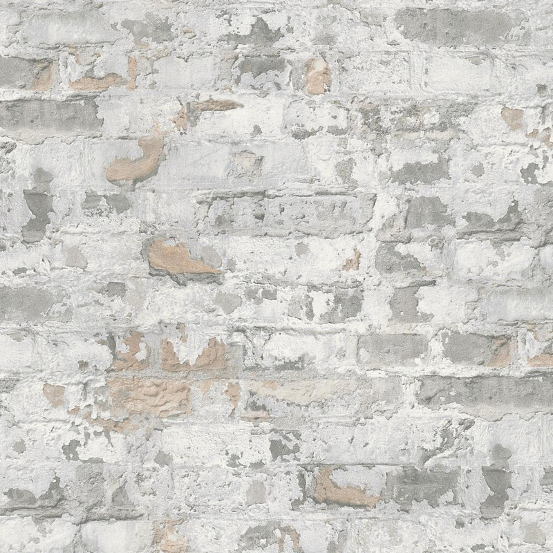 Galerie Distressed Plastered Brick Effect Wallpaper - BB51120 - Grey / White / Pink