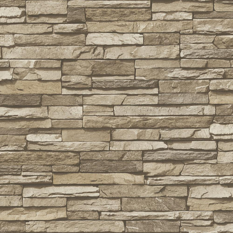 Galerie Slate Stone Wall Brick Effect Wallpaper - BB51147 - Beige / Pale Brown