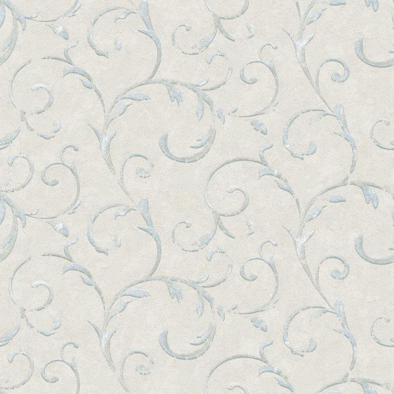 Galerie Palazzo Scroll Wallpaper - G68674 - Cream / Silver Grey / Blue