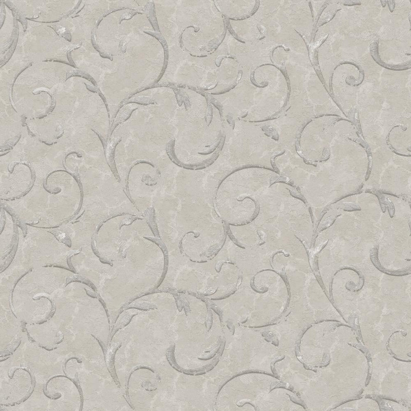 Galerie Palazzo Scroll Wallpaper - G68675 - White / Silver Grey