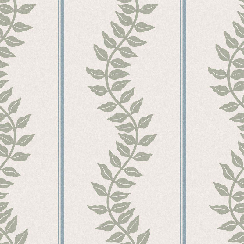 Graham & Brown Laurel Leaf Stripe Wallpaper - 130294 - Sky / Green