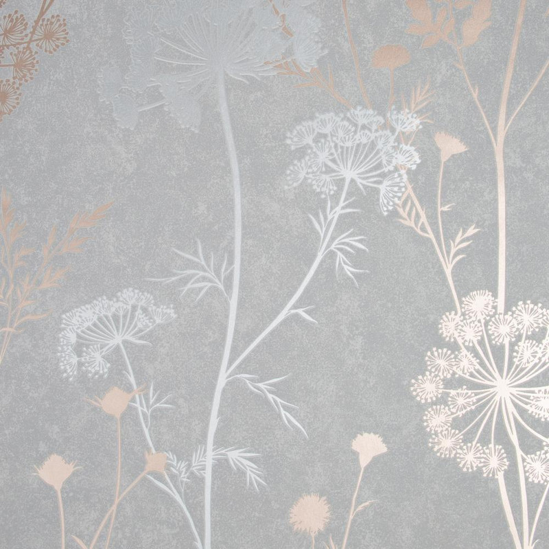 Graham & Brown Cow Parsley Wallpaper - 107460 - Grey / Rose Gold